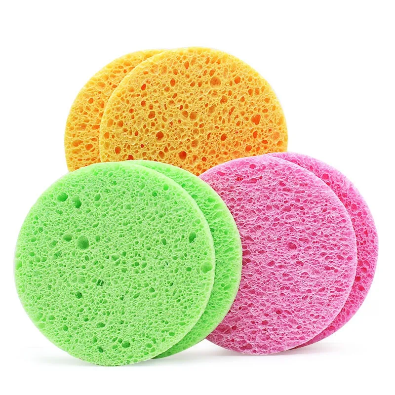 5-10pcs Natural Face Round Makeup Remover Tool Wood Pulp Sponge Cellulose Compress Cosmetic Puff Facial Washing Sponge Pink Blue