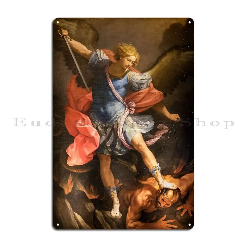 Saint Michael The Archangel Killing Demon Metal Plaque Poster Bar Garage Design Plaques Iron Tin Sign Poster