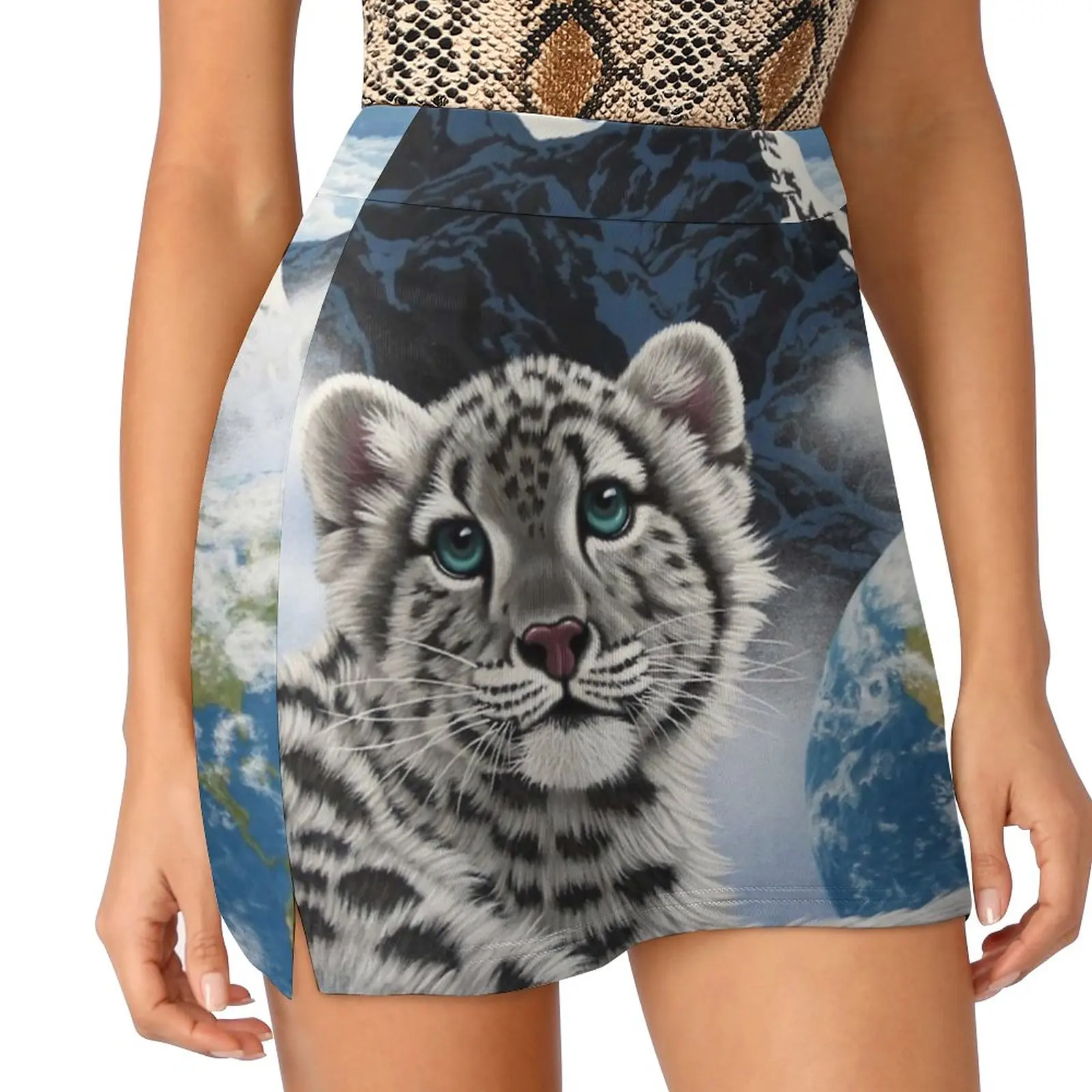 Bed Of Clouds , Snow Leopard And Earth Women's skirt Sport Skort Skirt With Pocket Fashion Korean Style Skirt 4Xl Skirts