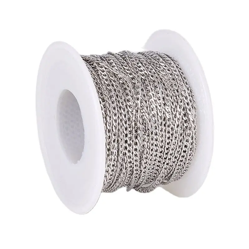 25m/roll Stainless Steel Curb Cuban Chains for DIY Jewelry Making Necklaces Chokers Bracelets Anklets Chains Links Accessories