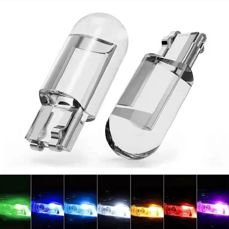 2Pcs W5W 194 T10 Glass Housing Cob Car Led Light Bulb 6000K White Green Blue Red Wedge License Plate Lamp Dome Light White