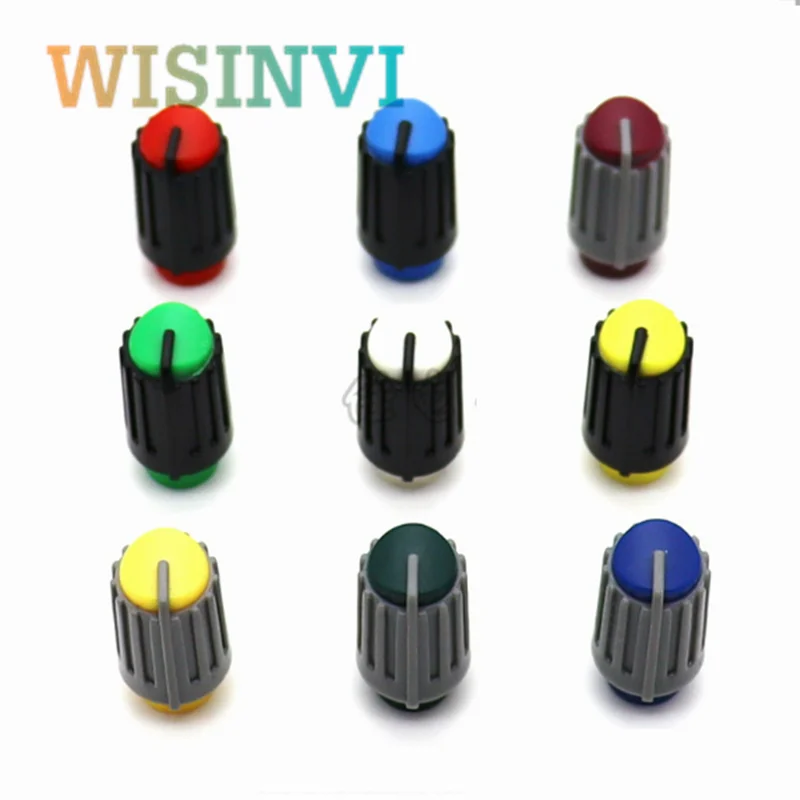 10pcs Mixer Adjustment Knob Diameter 11mm Height 21.5mm Plastic Knob Cap 180 Degree D-Shaped Inner Hole 6mm