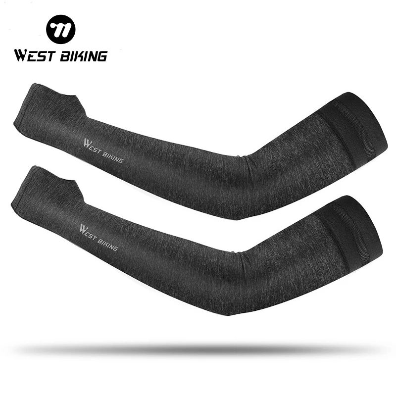 WEST BIKING Cycling Arm Sleeves Sun UV Protection With Finger Hole Ice Silk Golf Fishing Running Sport Arm Cover Arm Compression