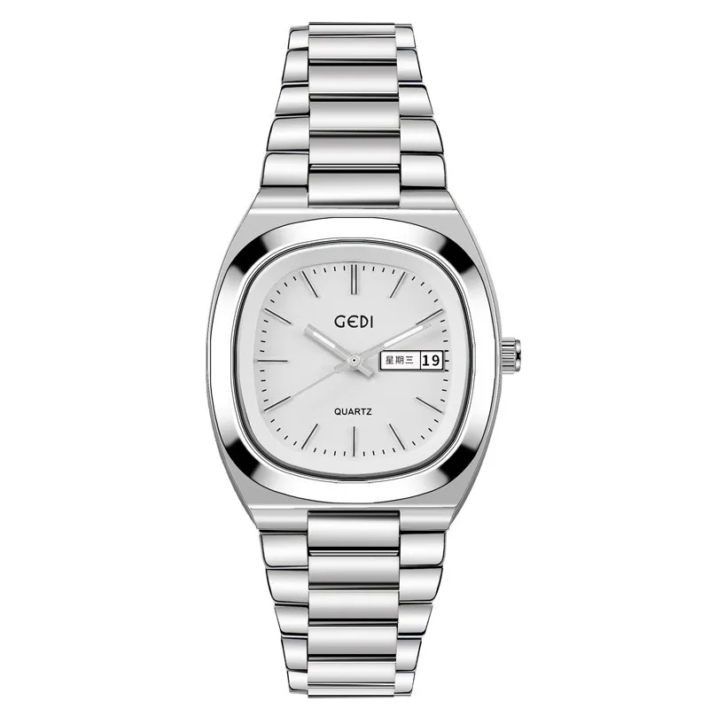 Gedi Women Quartz Luxury Classic Roman Numeral Calendar Dial Sliver Full Stainless Steel Orologio Reloj Ladies Business Watches