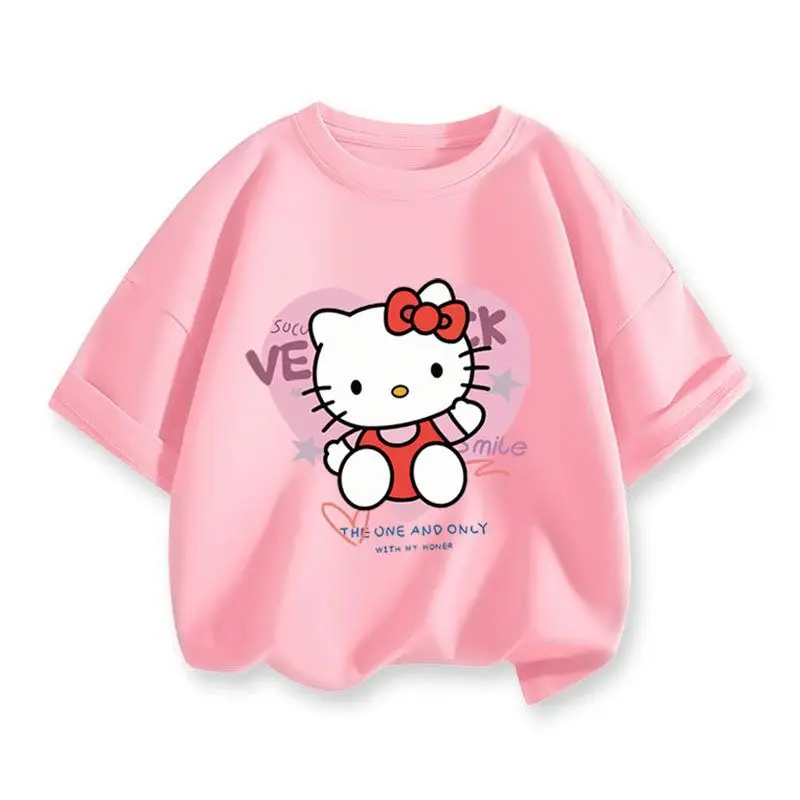 Sanrio 2024 New Girl Boy T-Shirt Short Sleeve Summer Cute Sweet Cartoon My Melody Hello Kitty Kuromi Top Clothing Gift