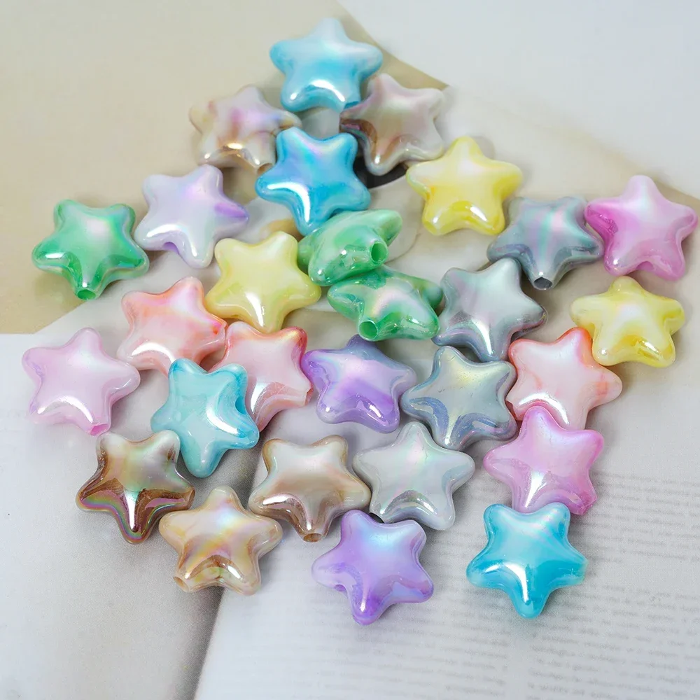 10pcs Dual Color Gradient Five Pointed Star Loose Spacer Beads DIY Mobile Phone Chain Beaded Earrings Hanging Hair Accessories