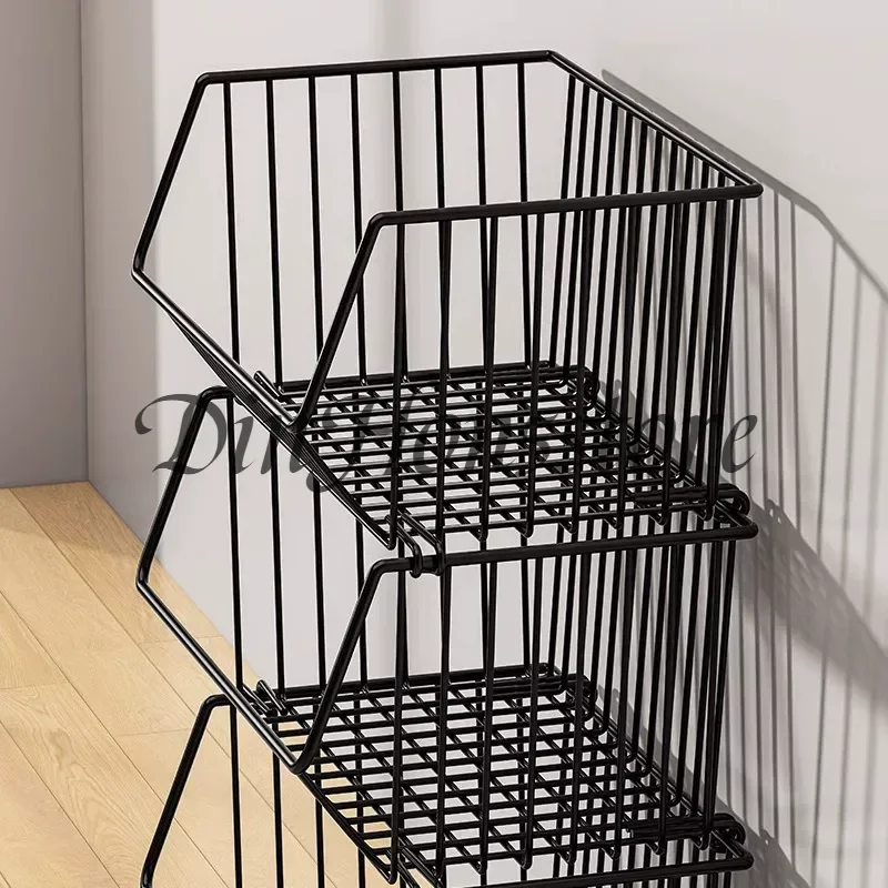 Kitchen Multi-Layer Storage Cart Floor Movable Shelf Fruit and Vegetable Basket Snack Toy Rack Adjustable Storage