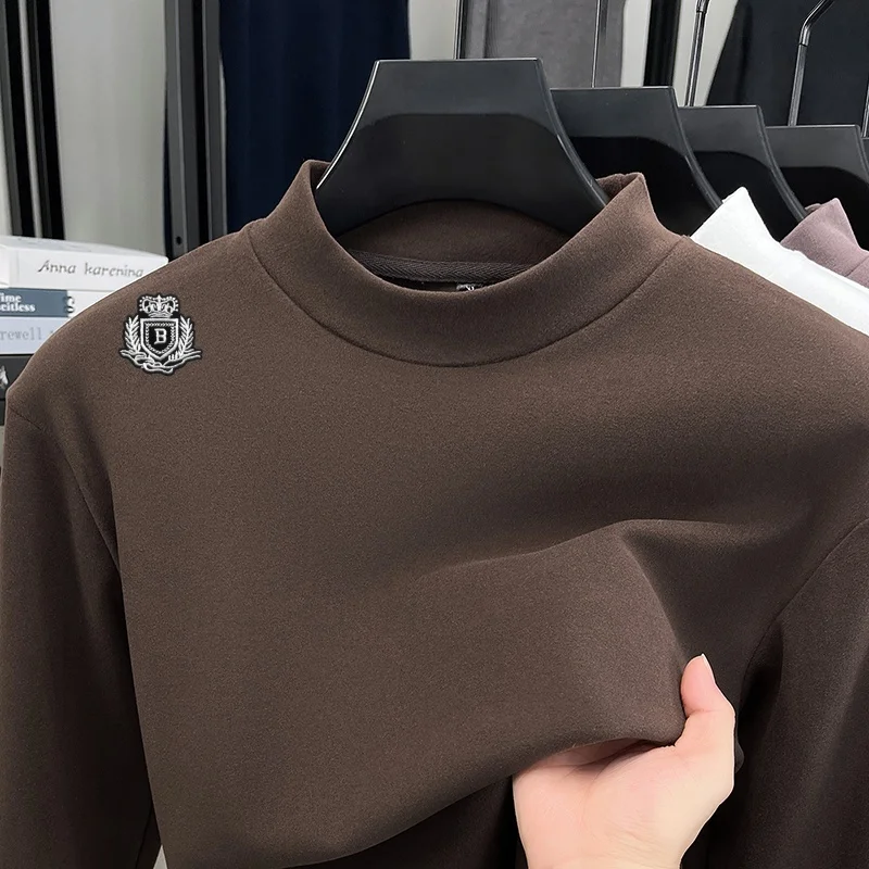 Autumn Men's Shoulder Embroidery Style Long Sleeves German Velvet Base Fashionable T-Shirt Casual and Fashionable Men's Clothing