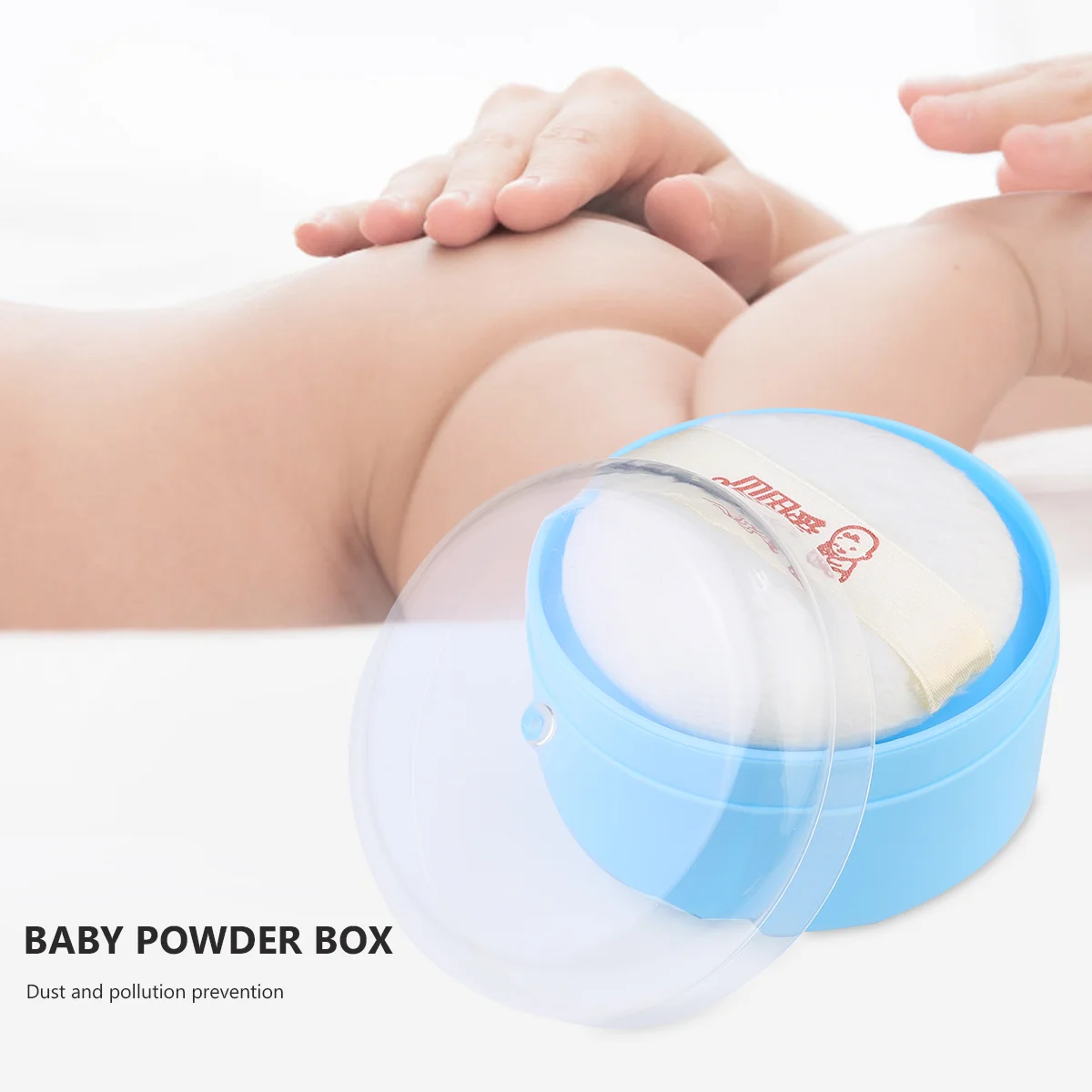 Talc Dispenser Body Powder Box Skincare Talcum Puff Case Blue Baby Container