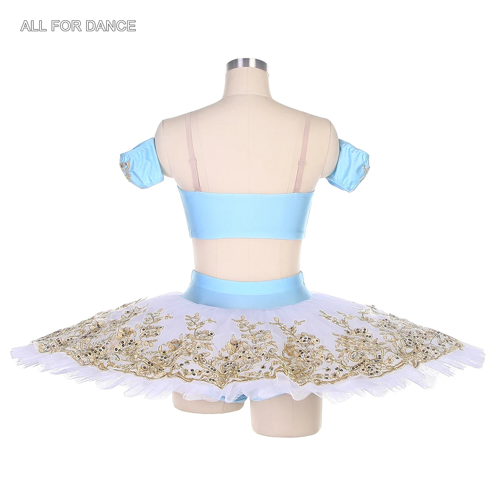 BLL453 Twee Stuks Pre-Professionele Ballet Dans Kostuum Set Spandex Bh Top Met Witte Geplooide Tule Pannenkoek Tutu Voor volwassen Meisjes