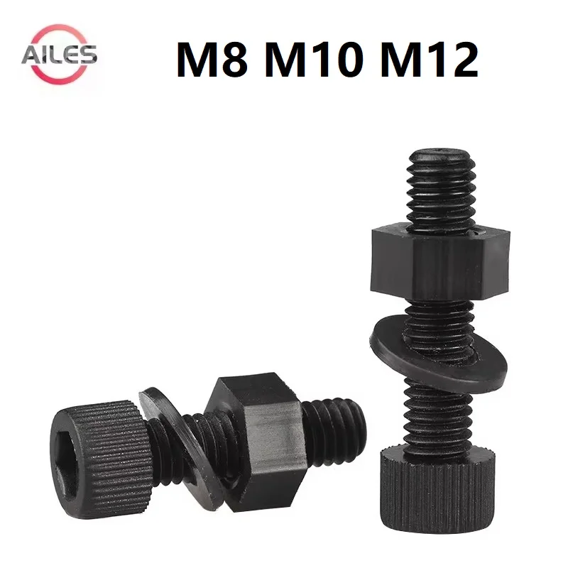 

M8 M10 M12 Black Nylon Hexagon Socket Cup Head Bolt Hex Socket Cap Screws Nut Washer Bolts Set