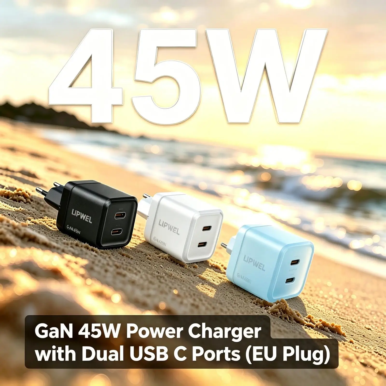 [EU-Stecker] 45W GaN-Ladegerät, Handy-Ladegerät mit zwei USB-C-Anschlüssen, geeignet für iPhone 17 16 15 Pro Max Samsung S26 S25
