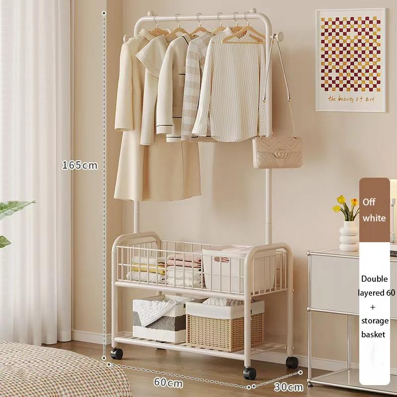 Floor Standing Clothes Rack Bedroom Household Solid Color Clothes Rack Simple Clothes Hanging Rack Drying Rack IndoorStorageRack