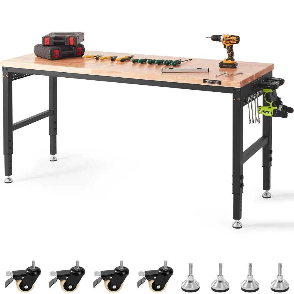 

Adjustable Workbench, 72" L X 25" W Garage Worktable with Universal Wheels, 28-39.5" Heights & 3000 LBS Load Capacity