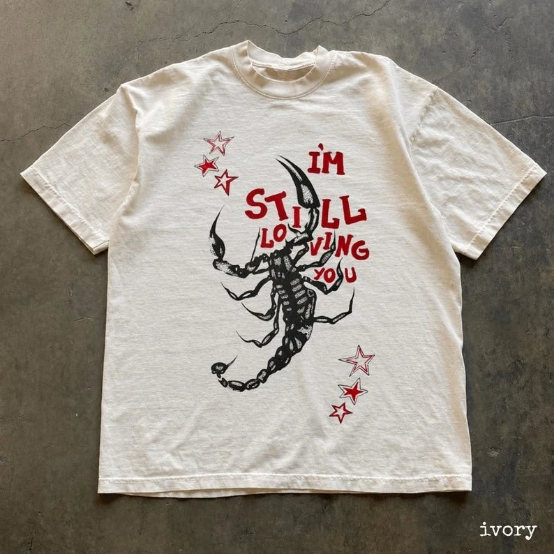 I'm Still Loving You Scorpion Metal T-shirt Oversized Unisex Cotton Streetwear Trendy Casual Loose Vintage Loose Short Sleeves