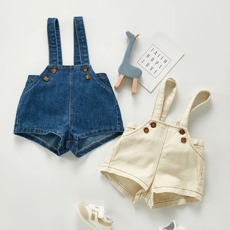 

2024 New Summer 0-24M Newborn Baby Boys Girl Jumpsuit Overall Sleeveless Solid Color Cowboy Toddler Baby Boys Girl Romper