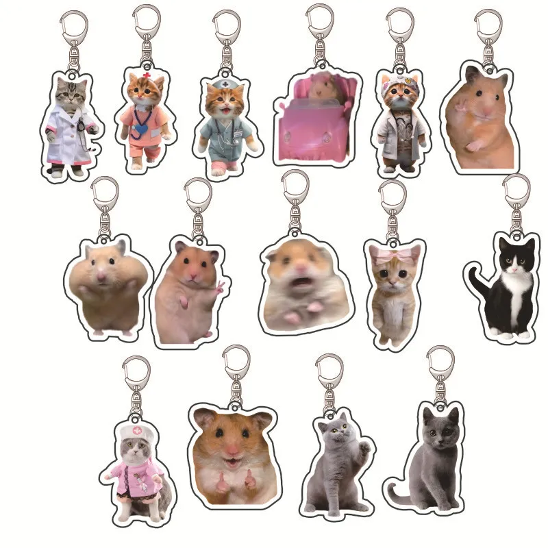 Porte-clés en acrylique Banana Cat Happy Cat, accessoires de décoration, style tendance, motif tête de chat, émoticônes, pendentif de sac amusant, cadeau