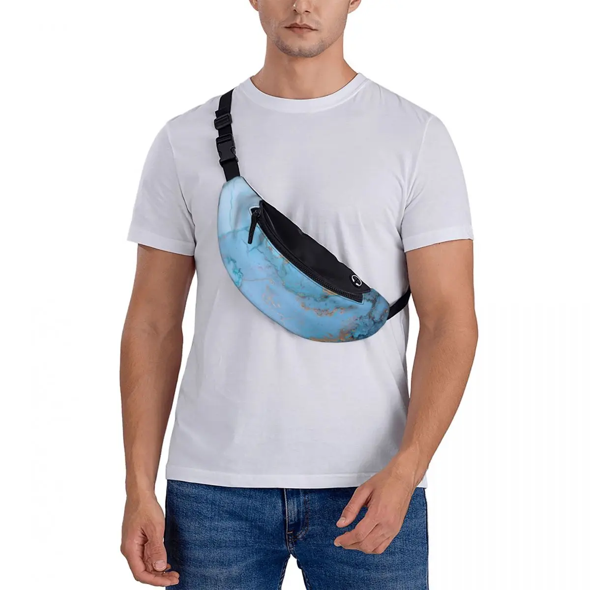 Blue Marble Fanny Pack Men Women Cool Crossbody Waist Bag for Running Phone Money Pouch