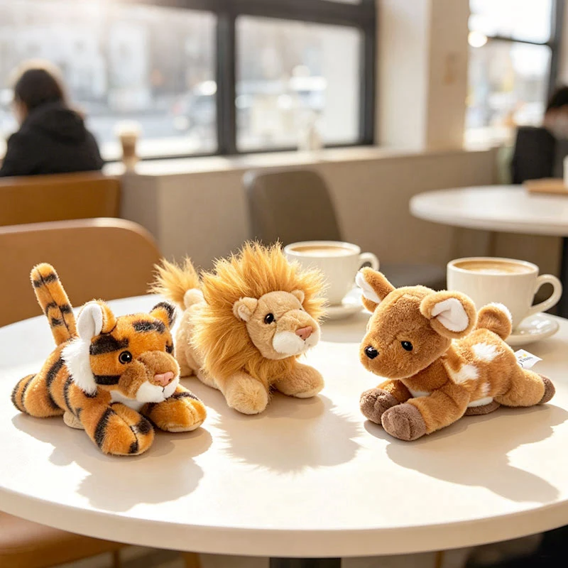 

15CM Mini Plush Tiger Lion Deer Stuffed Animal Toys That Can Stand On Shoulder Cute Jungle Safari Dolls For Kids Gift Decoration