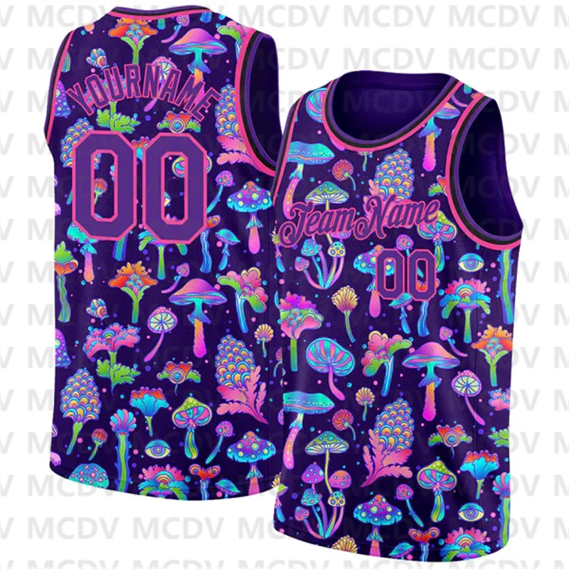 Custom Black Pink 3D Pattern Design Magic Mushrooms Psychedelic Hallucination Authentic Basketball Jersey