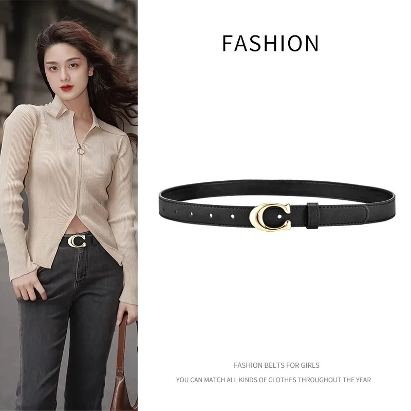 

New Women's Belt, Fashionable Letter Buckle, Versatile Decoration, Slim Waist Belt, Women's Simple Leather Belt