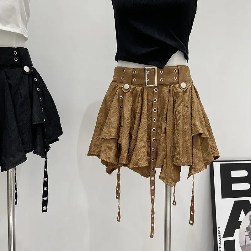 Vintage Irregular Pleated Solid Grunge Women Mini Skirts Summer Sweet Streetwear Skirt Y2k Aesthetic Sexy Faldas Mujer Moda 2024