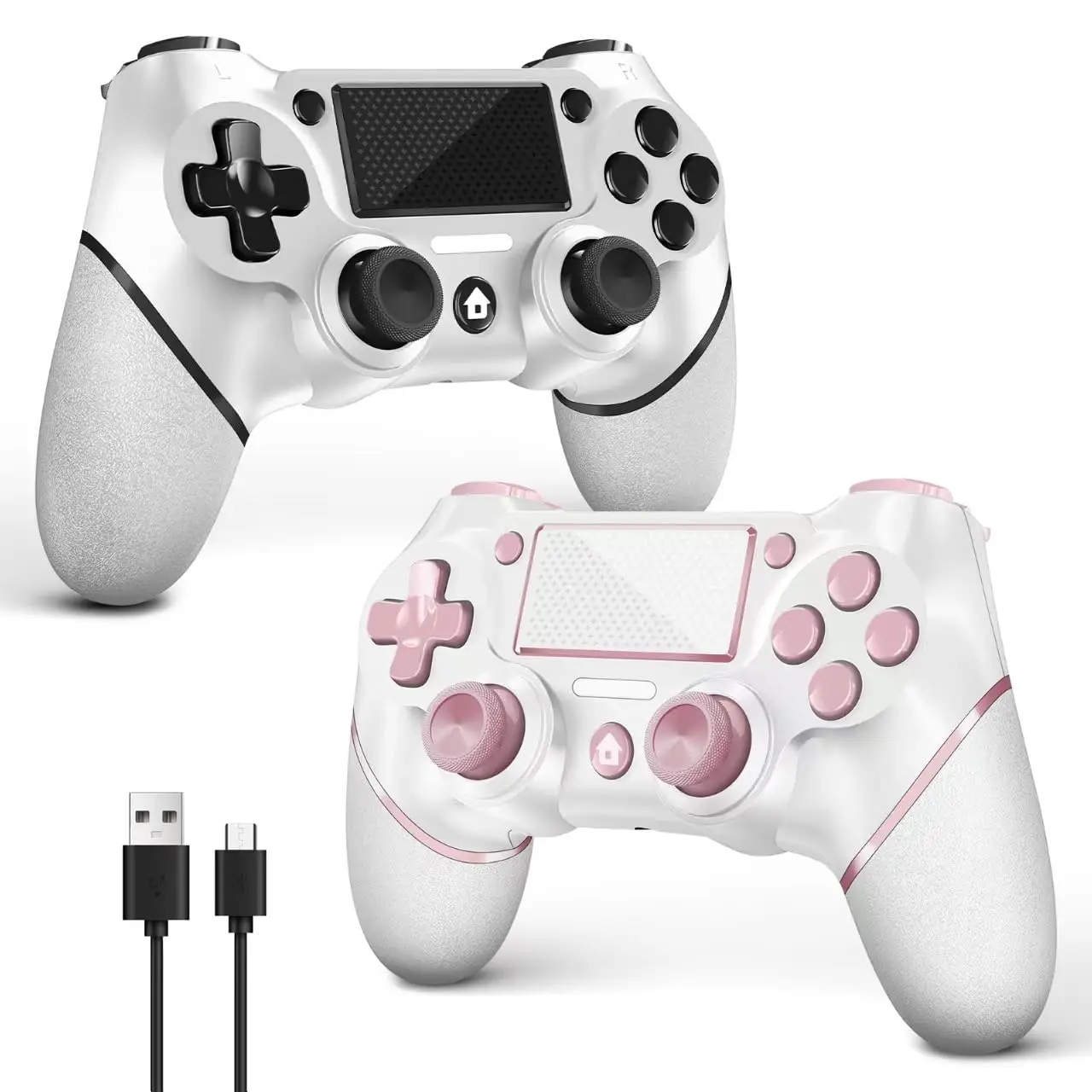 

Беспроводной контроллер PS4 для Pro/Slim/PC, с противоскользящей ручкой, аудиоразъемом и кабелем USB-C, розовый/белый цвет