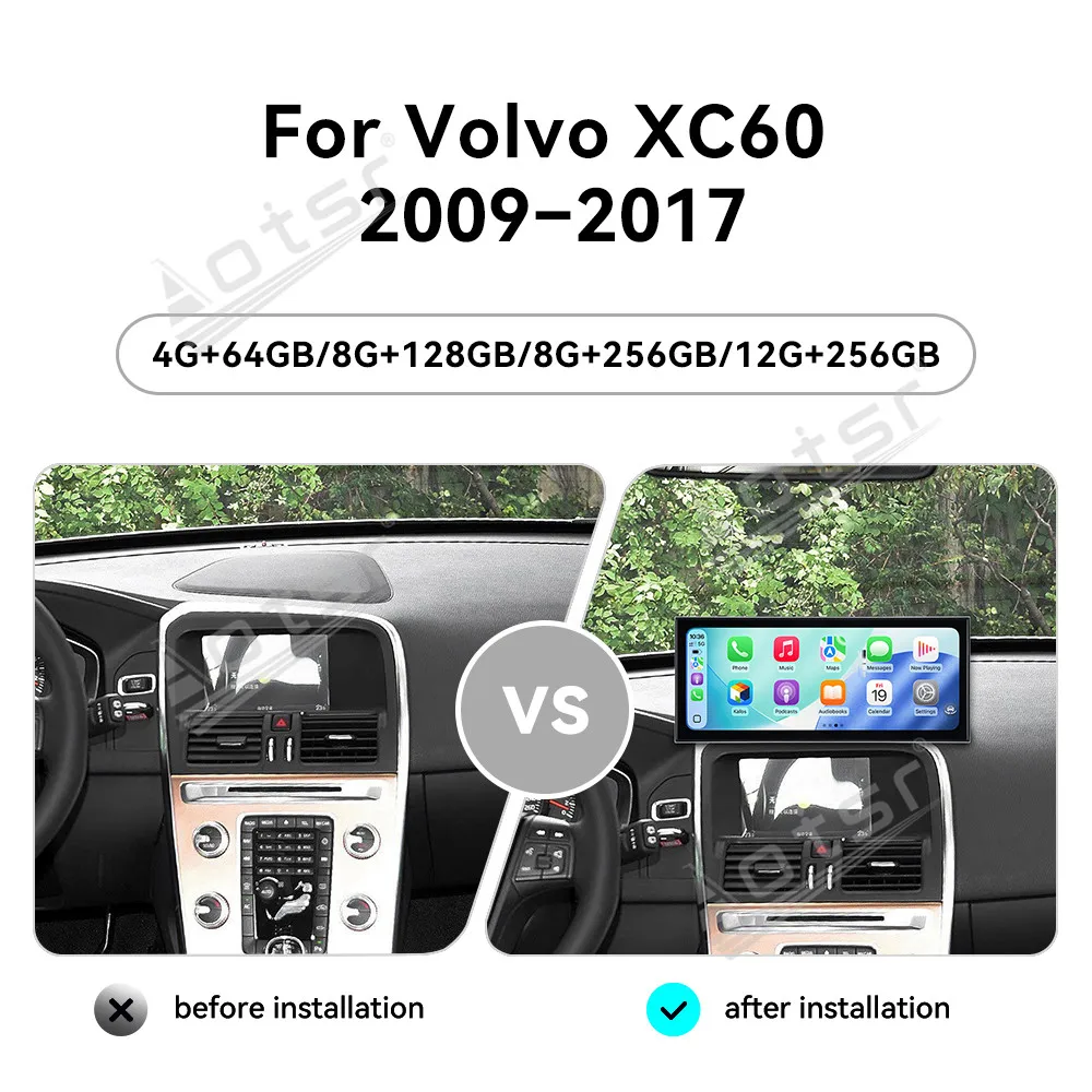 For Volvo XC60 2009-2017 15.8 Inch Android 15 CarPlay Car Radio Touch Screen Multimedia Player GPS Navigation Head Unit Upgrade