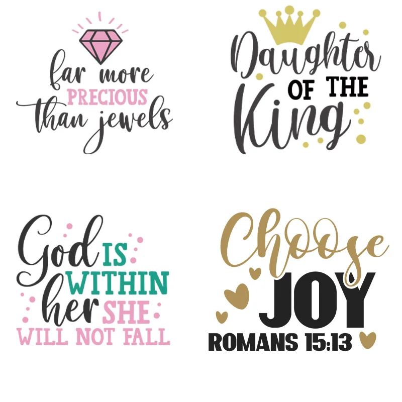 4piece Colored letters God will bless people Iron Stickers DTF Transfers Stickers Ready Press For T-shirt clothes