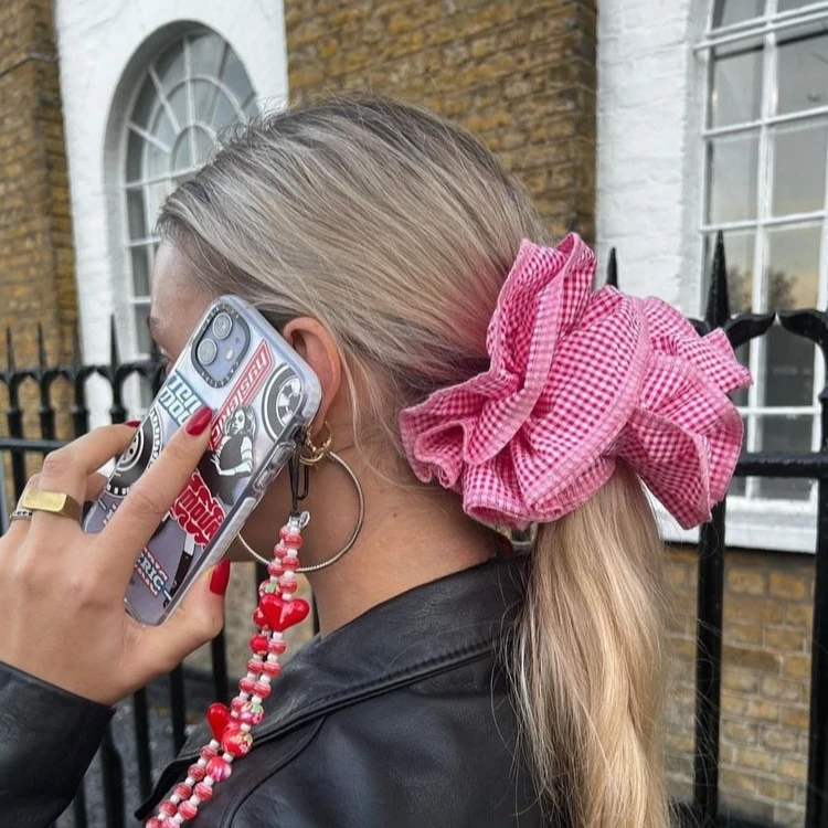 Fashion Layered Gingham Scrunchies 4 Layers Ruffle Oversized Hair Ties for Women Girls Cute Elastic Hair Bands Hair Accessories