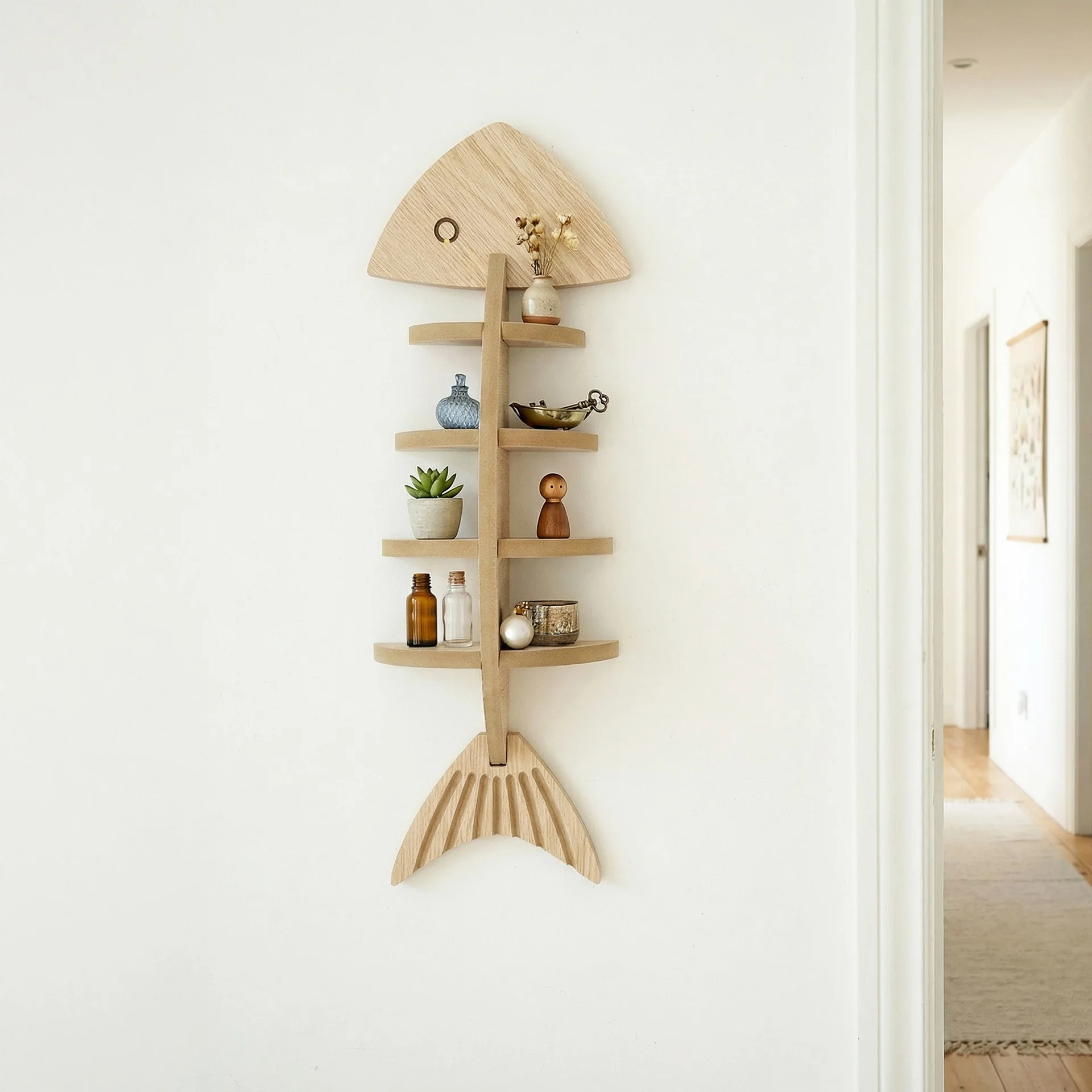 HYS wooden baffle wall-mounted fish bone rack, every year there are fish ornaments decorated with retro style indoor sundries