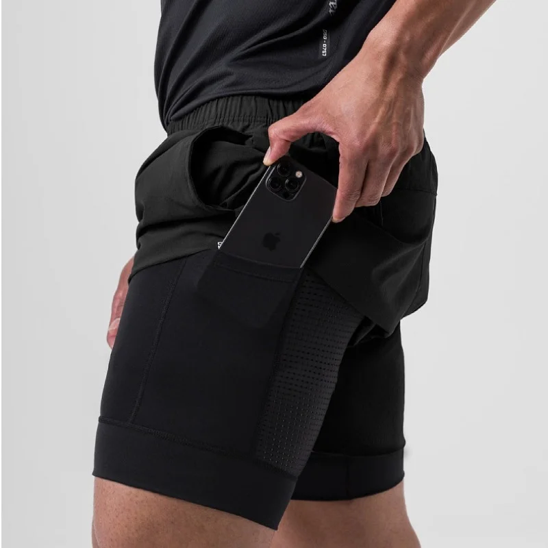 2025 Double-deck Fitness Sports Shorts Men Summer Quick Drying Breathable Woven Shorts Men's 2 IN 1 Training Shorts Men Clothing