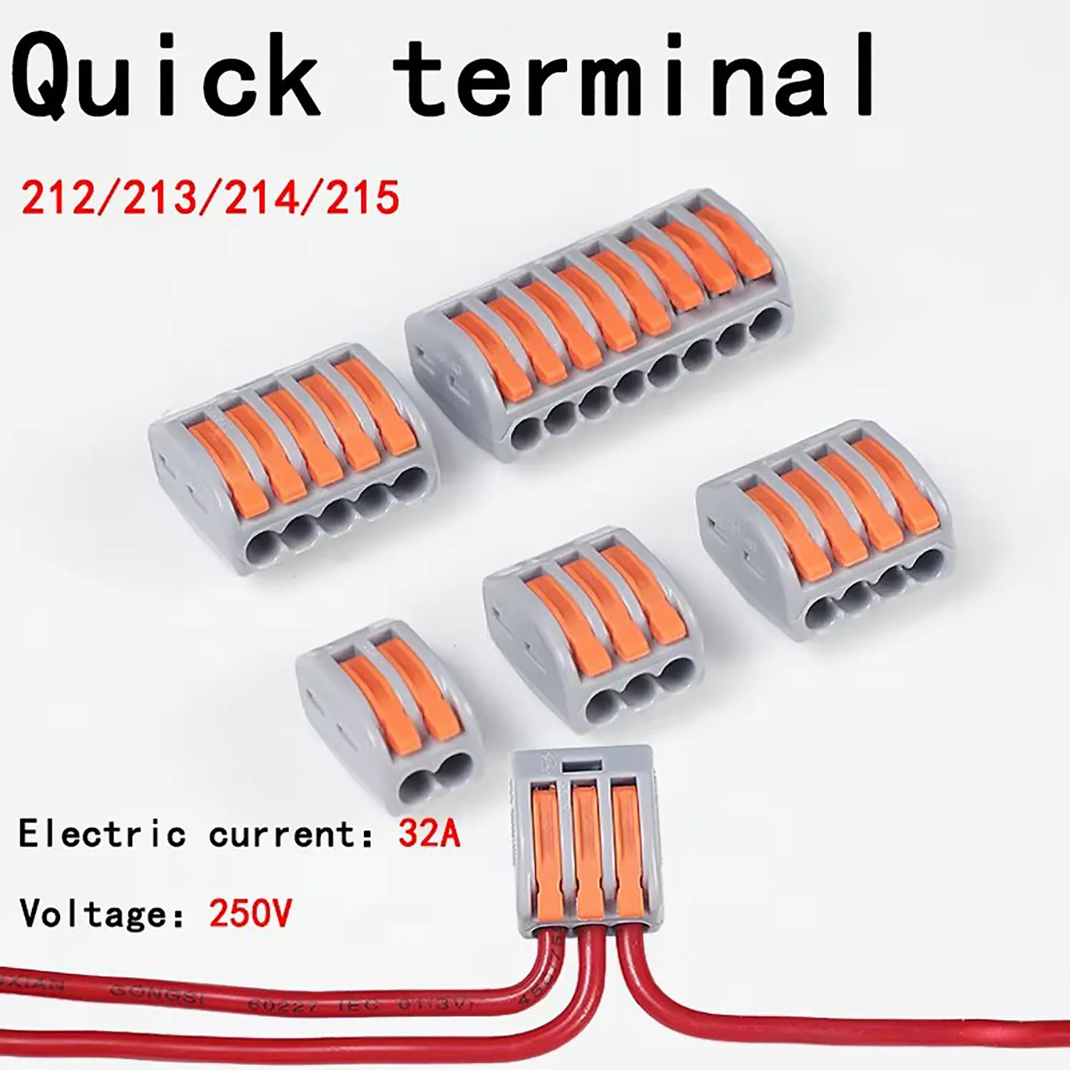 Conector de terminal rápido 212/213/214/215, conector paralelo de cable duro y flexible, terminal de cable PCT, 10 Uds.