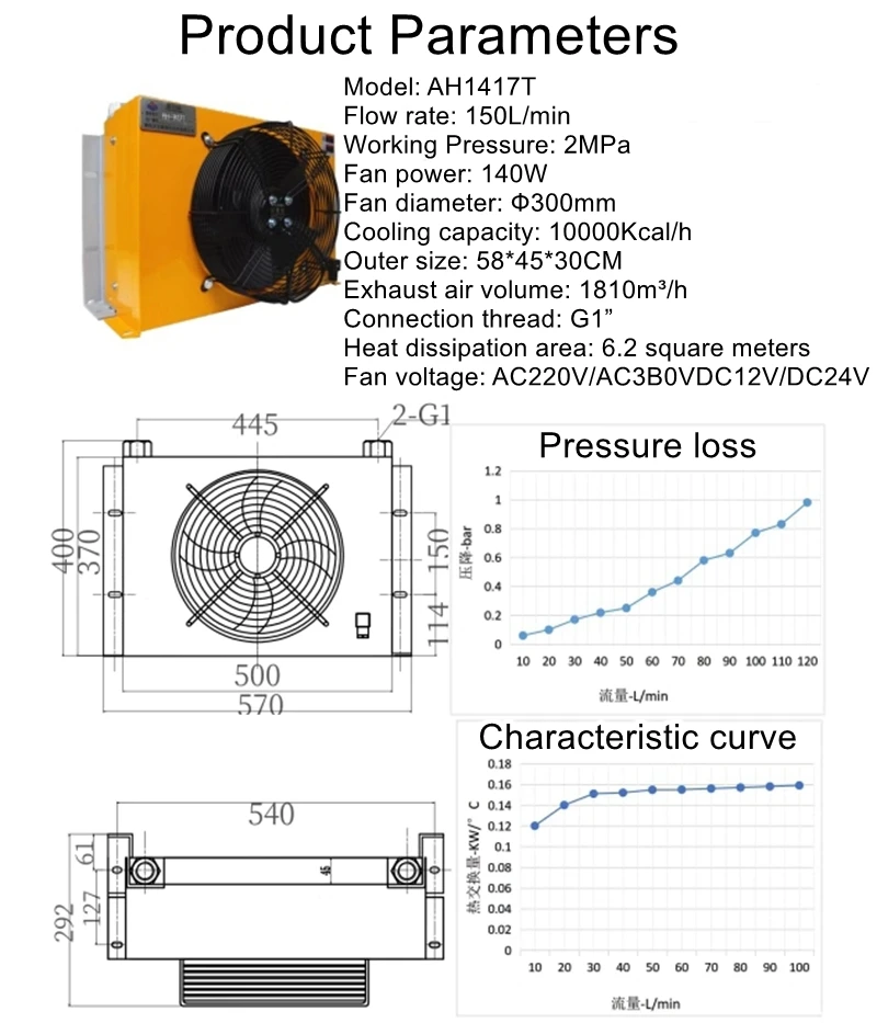 AH1417 air cooler construction machinery oil cooler truck-mounted crane retrofit oil tank system radiator