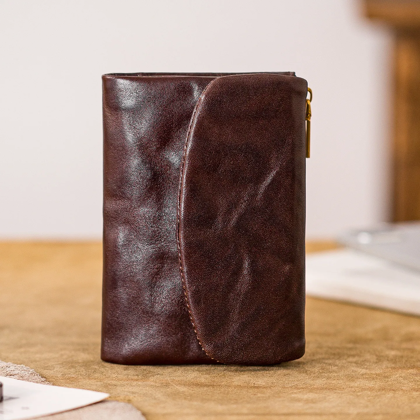 

vintage luxury vegetable tanned cowhide women's wallet fashion designer handmade soft genuine leather ID multi-card purse