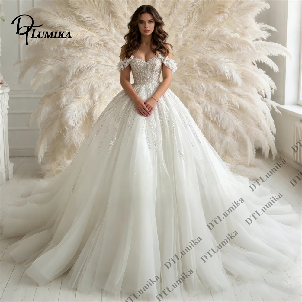 Off - Shoulder Lace Ball Gown Wedding Dress, Tulle Bridal Gown with Beaded Details Luxury Bridal Gown Cusotmized Size