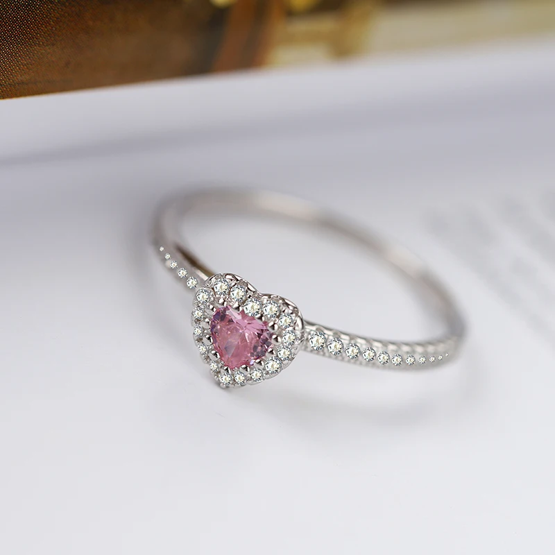 Luxury Fashion Authentic S925 Silver Love Pink Diamond Proposal Engagement Geometric Jewelry Ring for Women