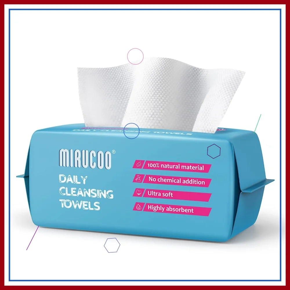 

100 Sheet Daily Cleansing Towels Ultra Soft Dry Wipes for Sensitive Skin Disposable Facial Washcloths 100% Organic Viscose