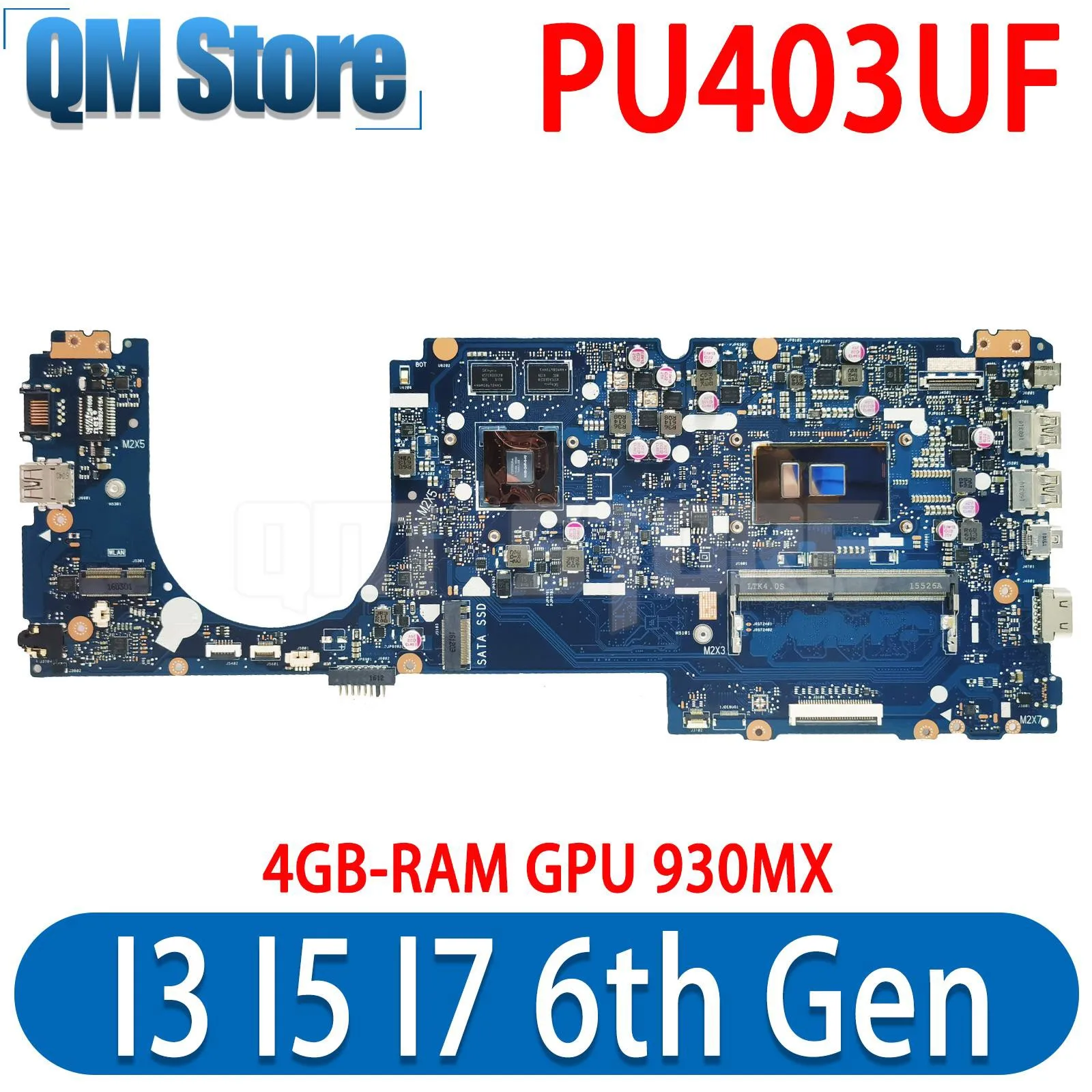 PU403UF Mainboard For ASUS PRO ESSENTIAL  PU403UA PU403U Laptop Motherboard CPU I3 I5 I7 6th Gen 4GB-RAM GPU 930MX