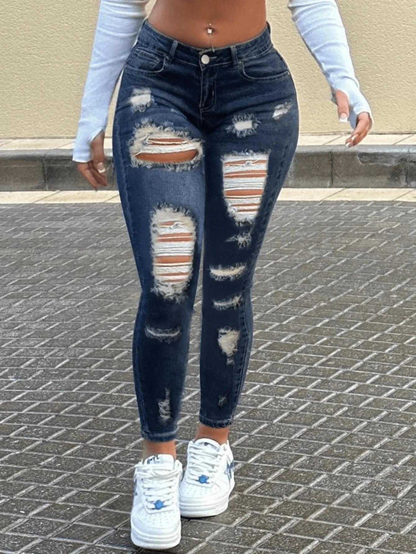 High Waisted Warm Fleece Lined Y2K Ripped Skinny Jeans Women Stretch Denim Vintage Retro Style Comfort Fit Fashion