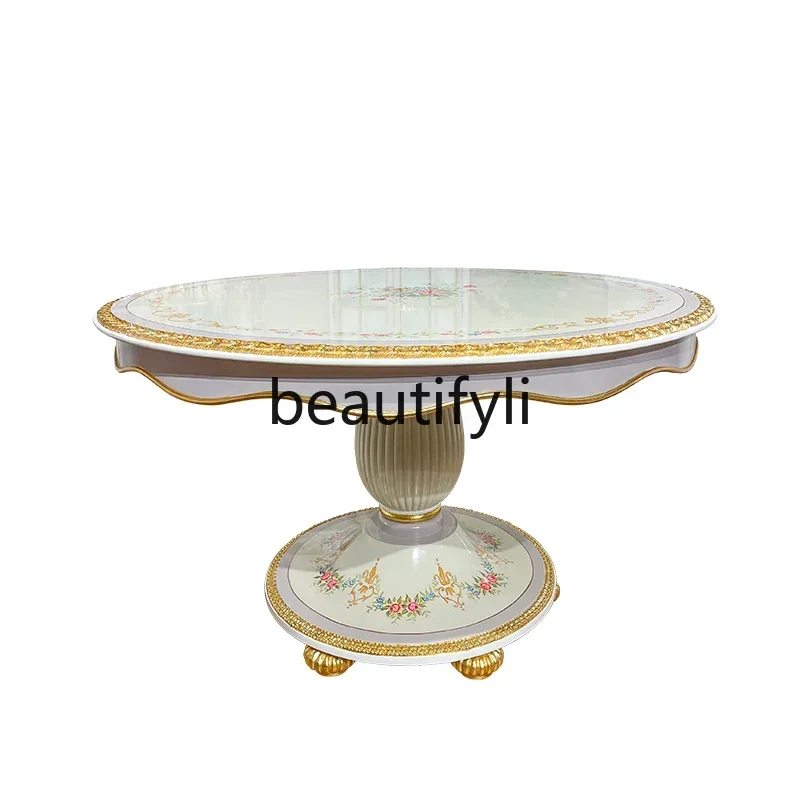 

Cy French Princess Style Hand-painted Round Dining Table And Chair Combination French Monet Purple Round Table 1.3 Meters