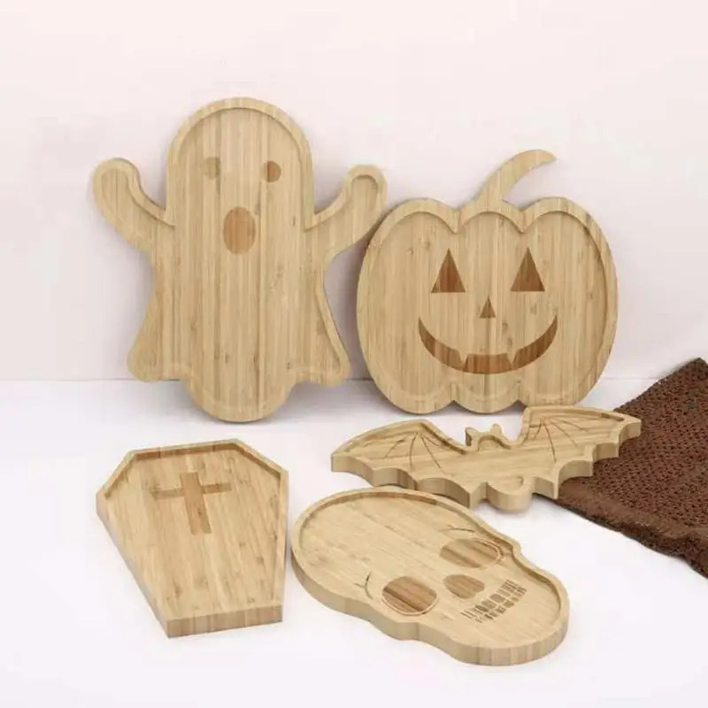 Wood Serving Trays Halloween Decorative Tray Platter Halloween Elements Counter Tray For Bread Meat Cheese Biscuits And Pizza