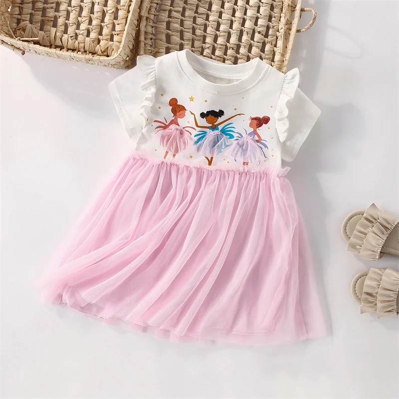 Jumping Meters Dancing Girl Summer Princess Girls Dresses Kids Vestidos Party Birthday Baby Clothing Embroidery Dress Wedding