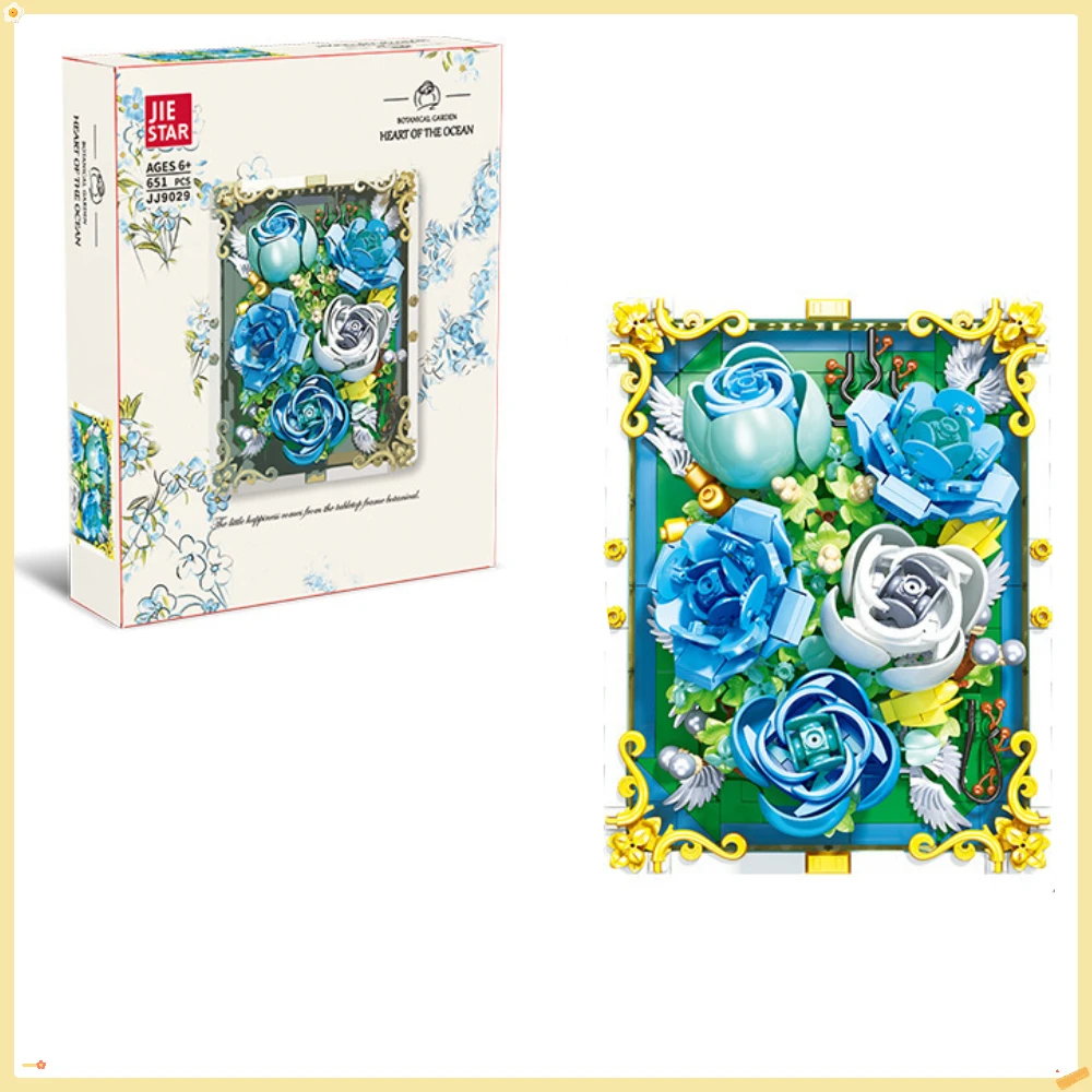 Chrysanthemum Floating Light Early Summer Blue Rose Heart of The Ocean Building Block Frame Assembling Toys Valentine's Day Gift