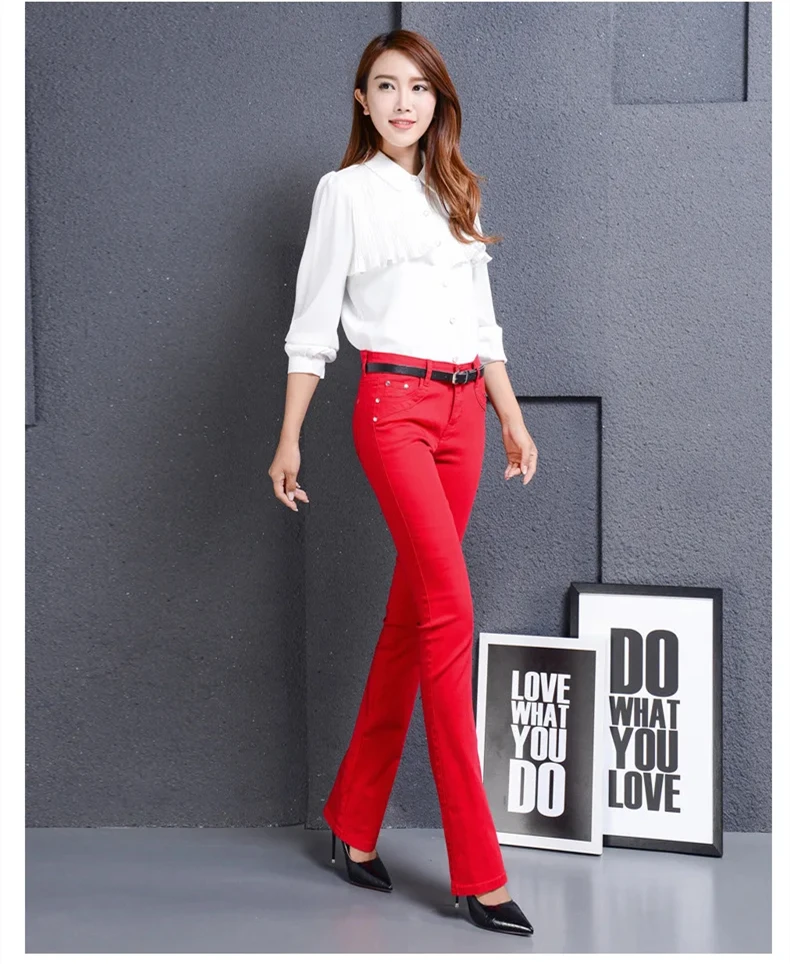 spring and autumn new Fashion casual female women girls tight Elastic plus size mid waist flare pants