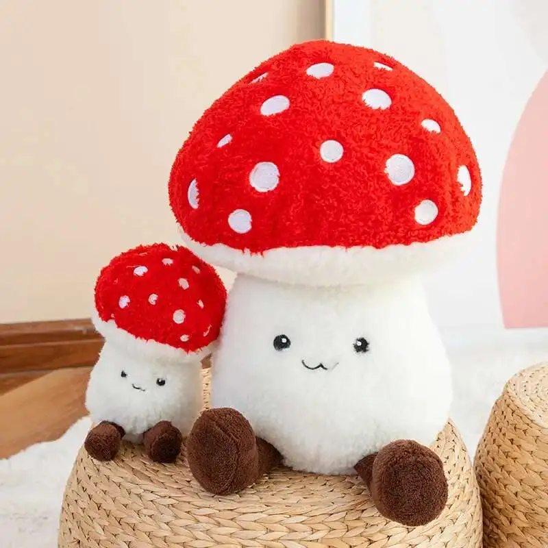 2025 New Red Mushroom Plush Pillow Cute Agaric Plush Keychain Lovely Stuffed Mushroom Soft Toy Sofa Home Decoration
