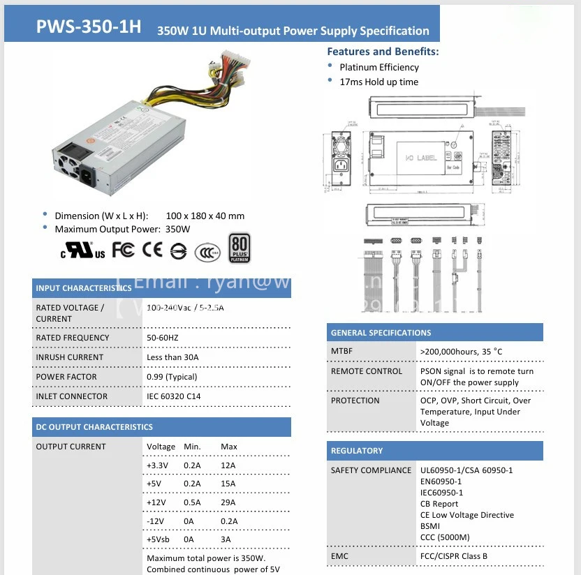 PWS-350-1H 350W 1U Multi-output POWER MODULE