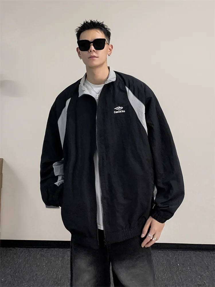 

Мужская спортивная куртка-ветровка American Sle с воротником-стойкой и цветовыми блоками, новинка 2025 года, функциональная, модная, свободного кроя, молодежная, повседневная спортивная одежда