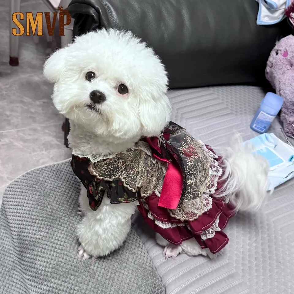 

Spring and Autumn Red Light Luxury Dress Gorgeous Court Style Does Not Include Headgear Pet Kitten Puppy Clothes