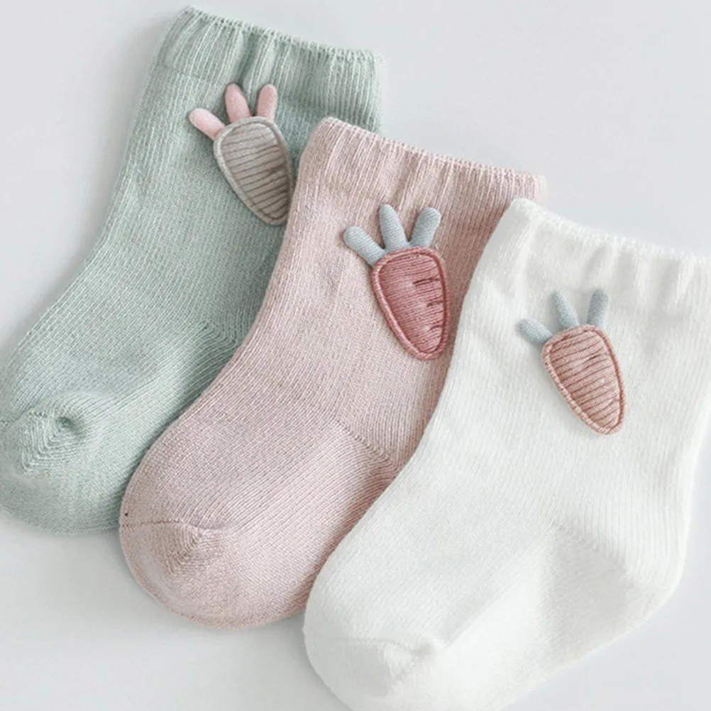 

3Pair Baby Cotton Socks Cartoon Lively Coloring Soft Adjustable Non-Slip Spring Autumn Wear Radish S 6-12m Baby Socks